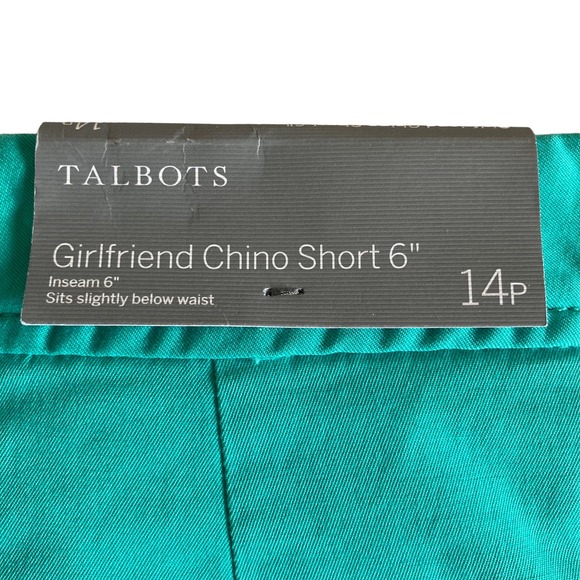 Talbots Aqua Green 6" Girlfriend Shorts Size 14P Super Soft Chino NWT Flat Front - Picture 7 of 9